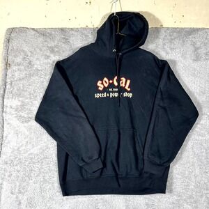 So-Cal Speed & Power Shop Hoodie Mens Black Graphic Print Ribbed Hem Drawstring